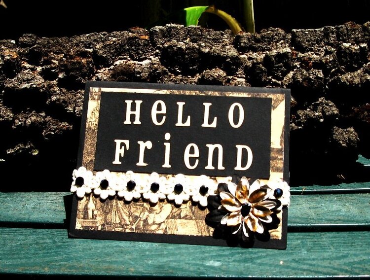 Beige Toile and Black Hello Friend Card