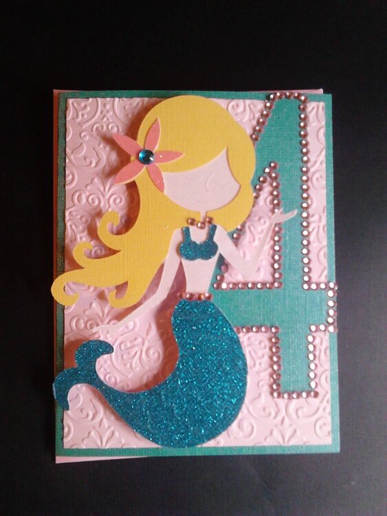 Mermaid 4th birthday card