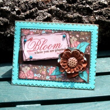 Teal brown and coral Bloom Where you are Planted Card