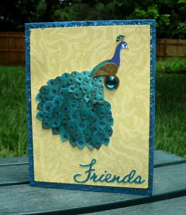 Handmade Turquoise and Gold Peacock Card