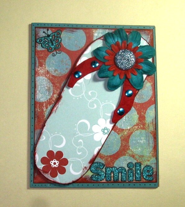 Handmade Paper Pieced Flip Flop Card - Smile