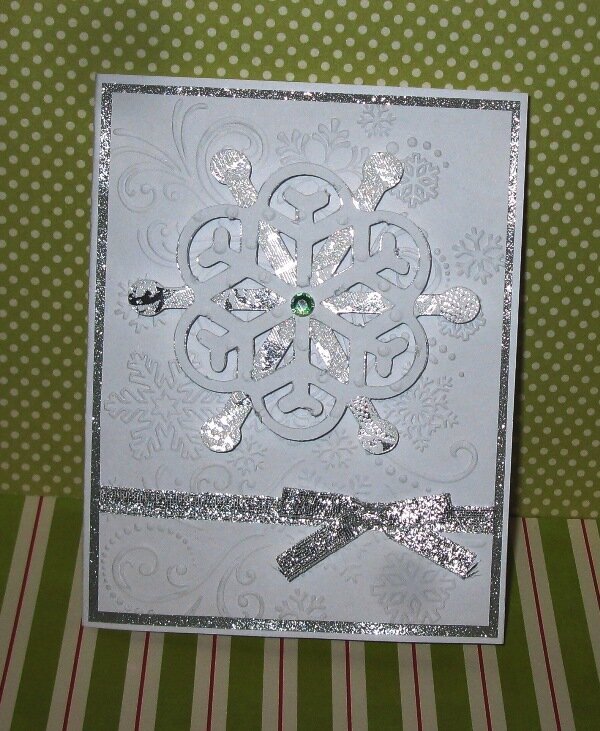 White and silver embossed Snowflake Card
