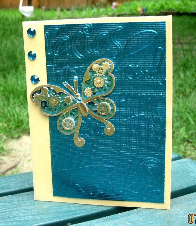 Gold and Turquoise Handmade Butterfly Thank You card