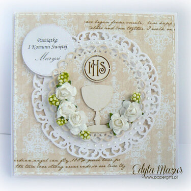 Beige with a chalice white roses - Holy Communion Marysia