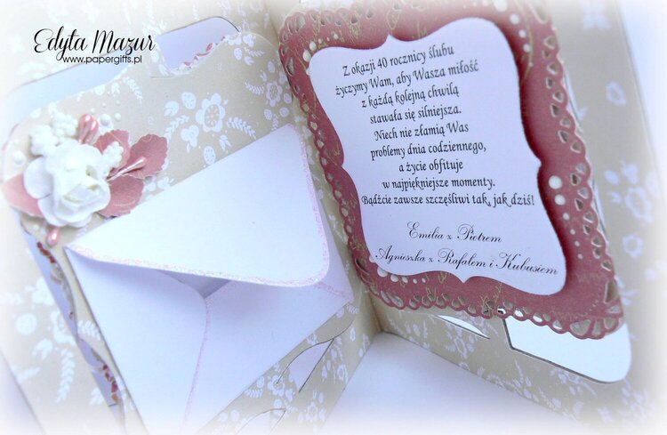 Beige and pink heart - card for a wedding