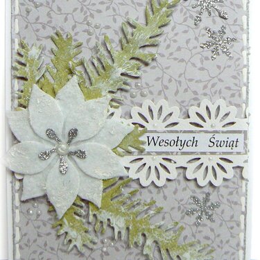 White with silver poinsettia - christmas card