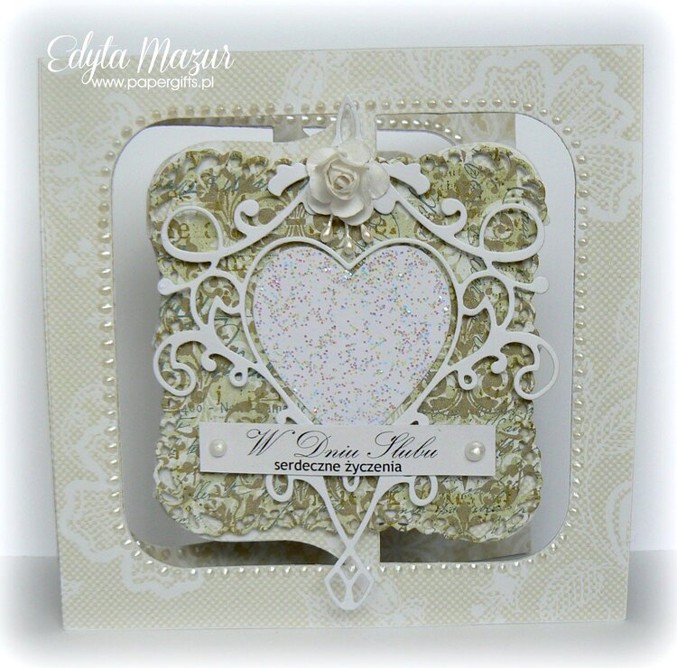 White heart on a green background - card for a wedding