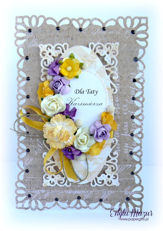 Brown with purple and yellow flowers - Card Day Dad