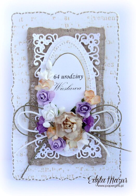 Brown and white with colorful flowers - card to celebrate 64 birthday