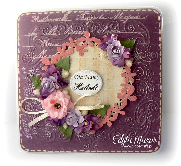 Purple with garland and purple flowers - Card for Mom