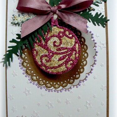 Sprig of Christmas ornament in the window - christmas card