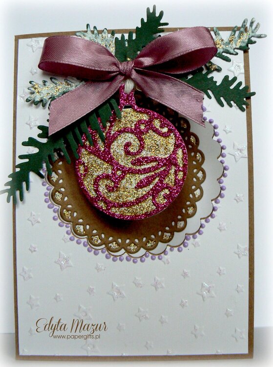 Sprig of Christmas ornament in the window - christmas card