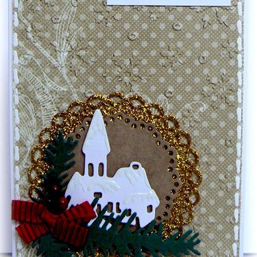 Church in a golden frame - christmas card