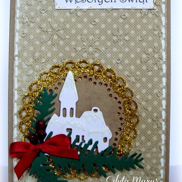 Church in a gold frame - christmas card