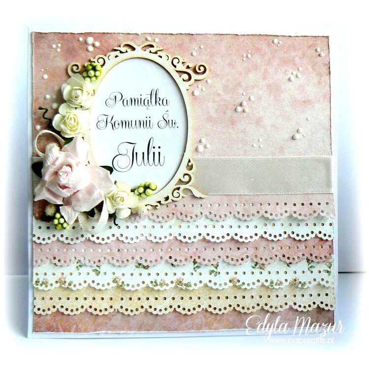 Pastel frills with frame and roses - Souvenir Holy Communion Juliet