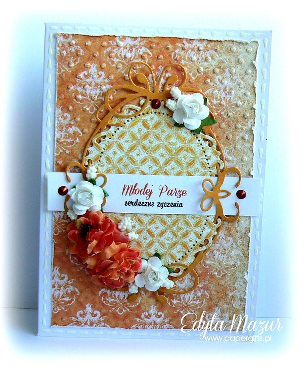 Orange with roses - a wedding card