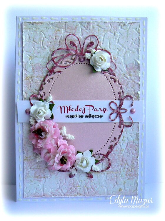 Pink with roses - a wedding card