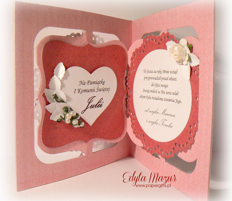 Pink heart and roses - Souvenir Holy Communion Juliet