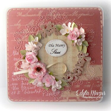 Pink with garland and pink flowers - Card for Mom