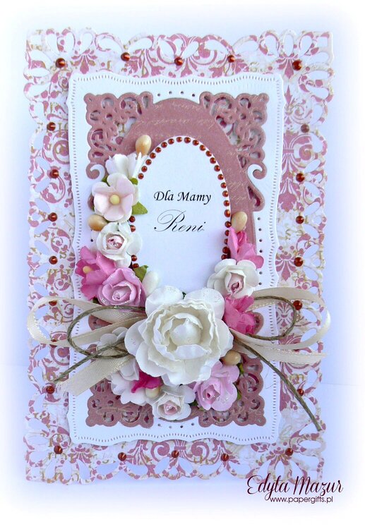 Pink pattern with pink flowers - Card for Mom
