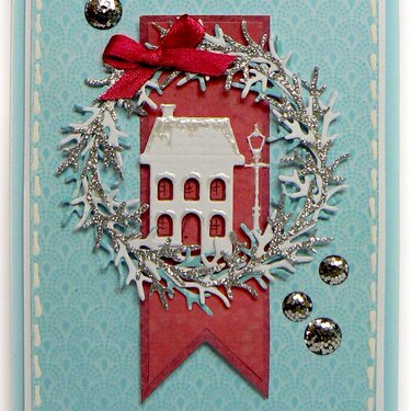 Silver garland of cottage - christmas card