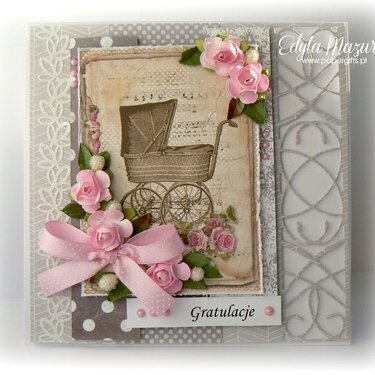 Grey with carriage and roses - Congratulations on the birth of