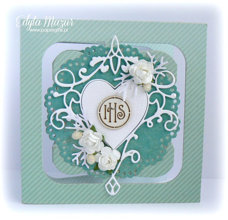 Turquoise with heart and roses - Souvenir Holy Communion Simon