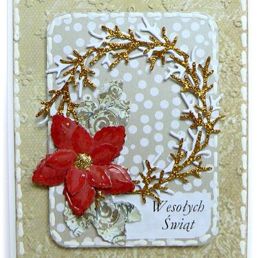 Golden Wreath of poinsettia - christmas card