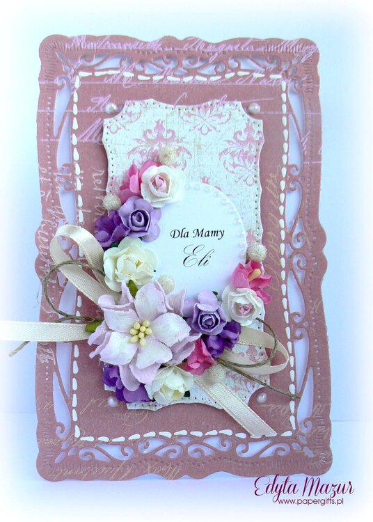 Powder pink with a bouquet of colorful flowers - Card for Mom