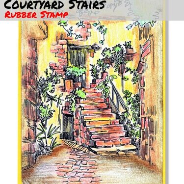 Courtyard Stairs Tuscan Series from Deep Red Stamps