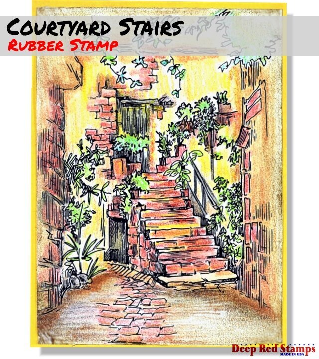 Courtyard Stairs Tuscan Series from Deep Red Stamps