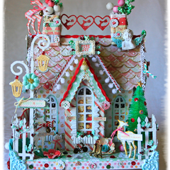 Christmas chipboard house - Prima Sweet Peppermint collection