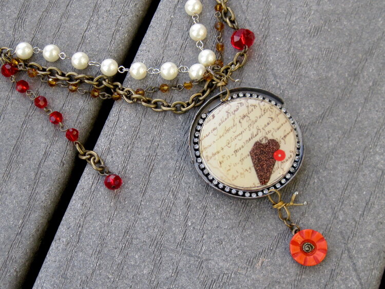 Industrial Chic Red, Antique Gold, Cream Necklace