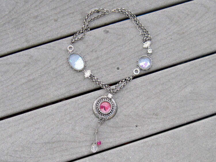 Industrial Mixed Metal Bling &amp; Pink Necklace