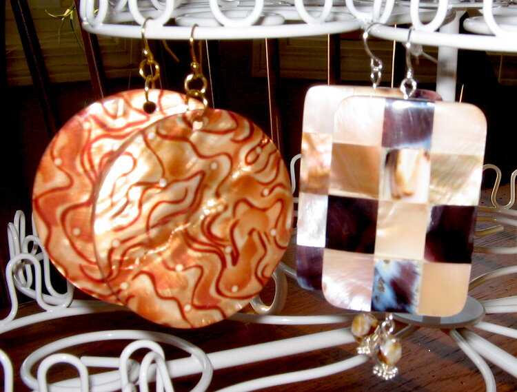 Multi colored shell/wood earrings