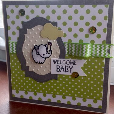 Green Elephant Baby Card