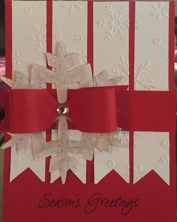 Red and white snowflake card