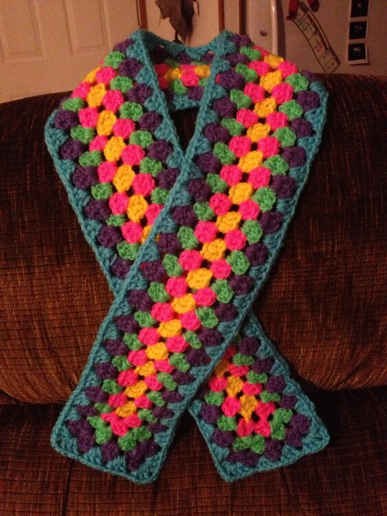 Neon granny rectangle kids crochet scarf