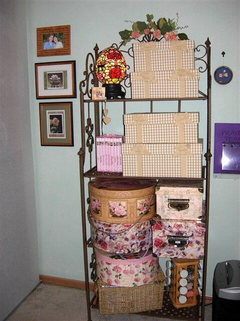 My newly organized shelf with hat boxes