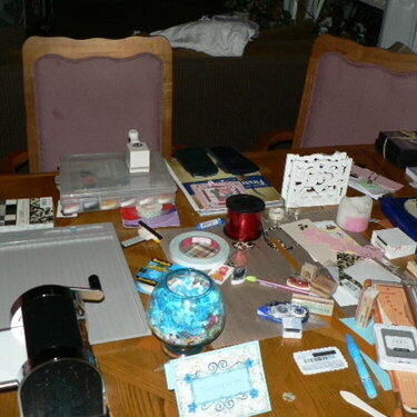 My scrapping table after 2 cards