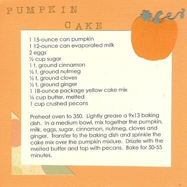 pumpkin cake 6x6 recipe card