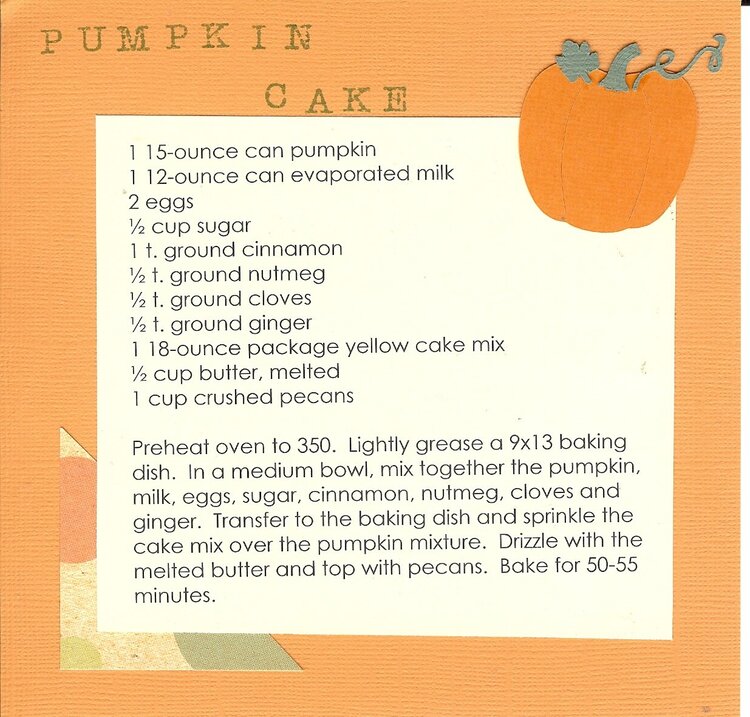 pumpkin cake 6x6 recipe card