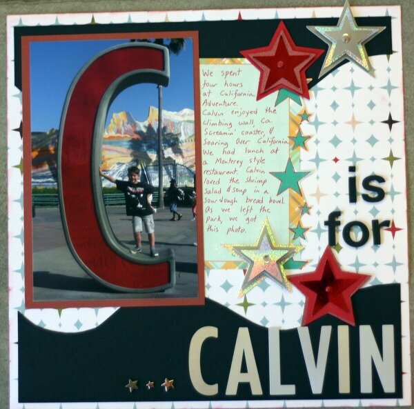 C is for Calvin (layered embellishment swap)