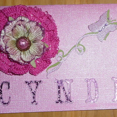 Cyndi&#039;s crocheted flower &amp; rose with butterfly card
