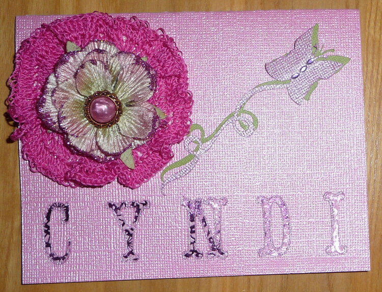 Cyndi&#039;s crocheted flower &amp; rose with butterfly card