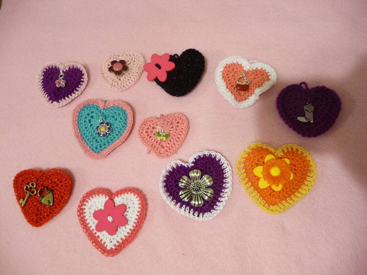 hearts with little girl charms crocheted