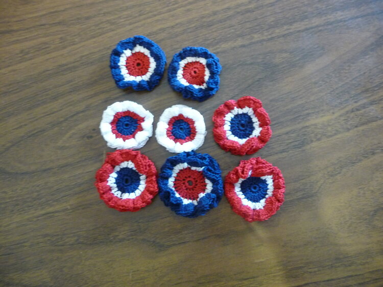Red White and Blue crochet flowers