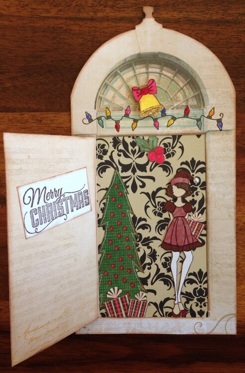Opening door Christmas card - door open