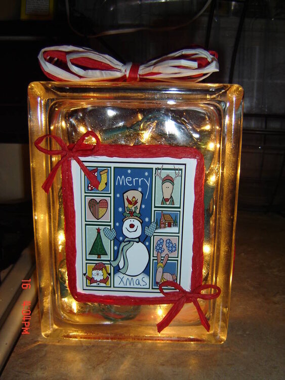 MERRY X-MAS SNOW MAN CHRISTMAS BLOCK/LIGHT I MADE FOR GIFTS THIS YEAR