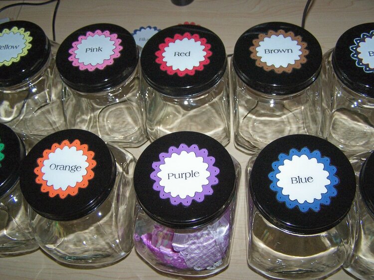 Altered candy Jar lids (Flower storage)